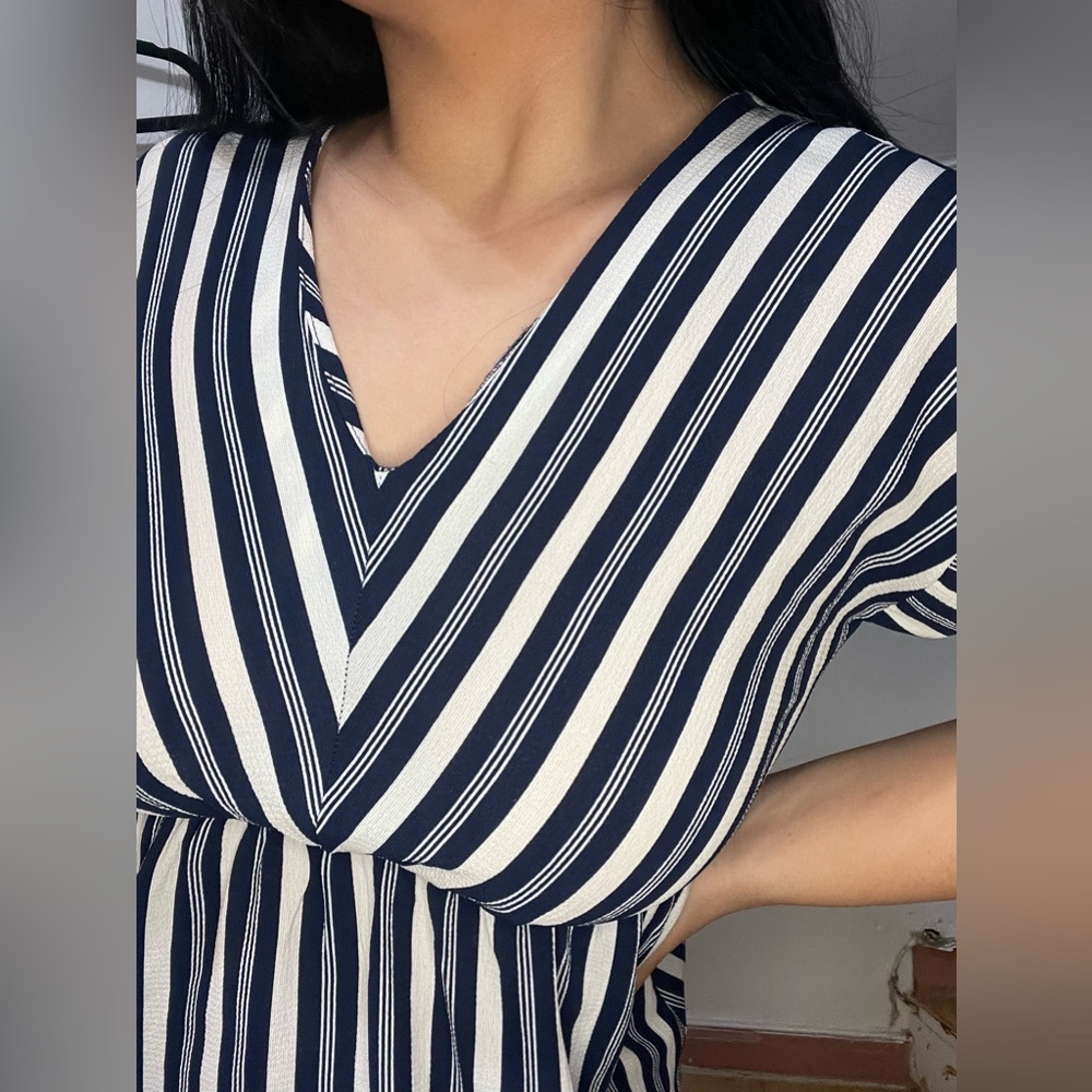 Blue and white striped dress